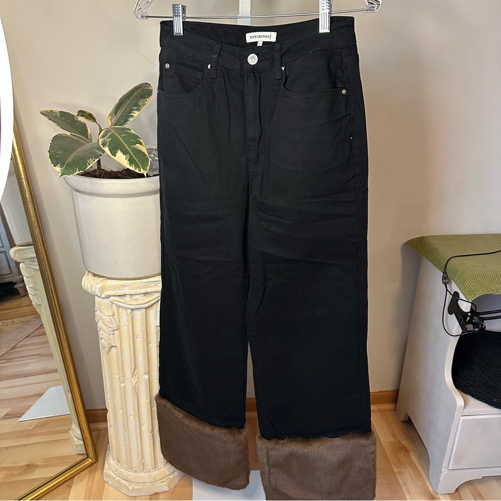 WEWOREWHAT Faux Fur Straight Leg Jeans - Picture 4 of 11